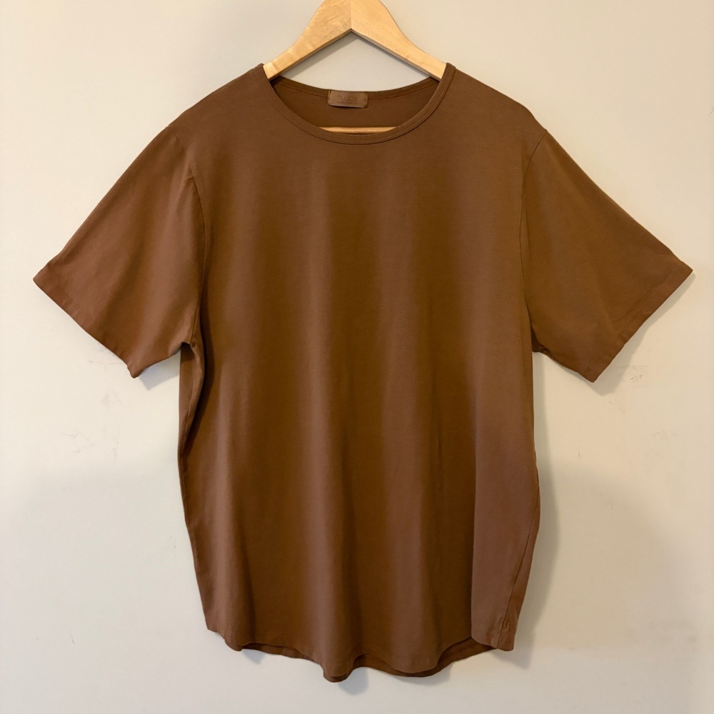Nuuds Classic Crew Neck Tee Short Sleeve Minimalist Brown XL Curved Hem